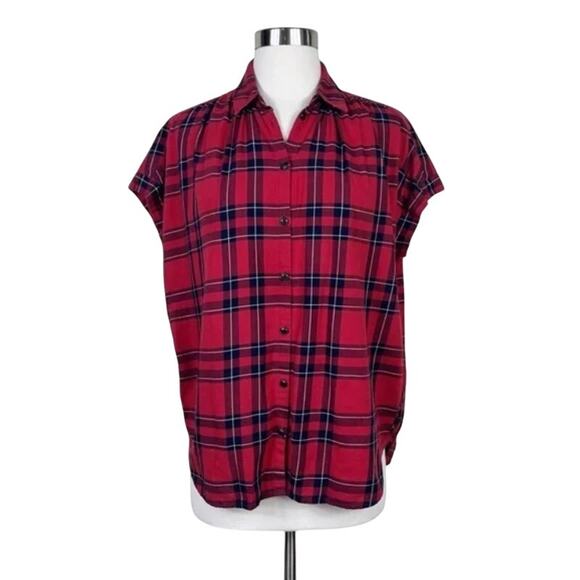 Madewell Shirt Red Plaid Central Short Sleeve in Dahl H7777 Cap Sleeve Small - Picture 1 of 4